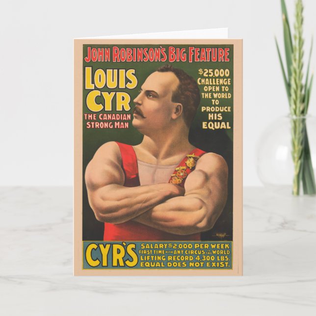 Circus Poster Showing Louis Cyr With Arms Crossed Card (Front)