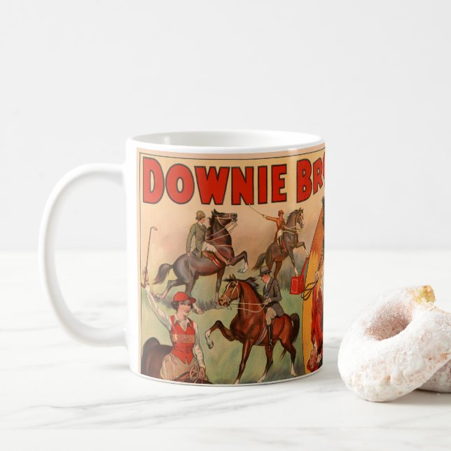 Circus Poster Showing Many Horses Doing Stunts. Coffee Mug (With Donut)