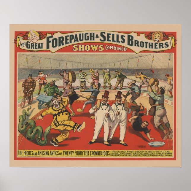 Circus Poster Showing The Amusing Antics Of Clowns (Front)