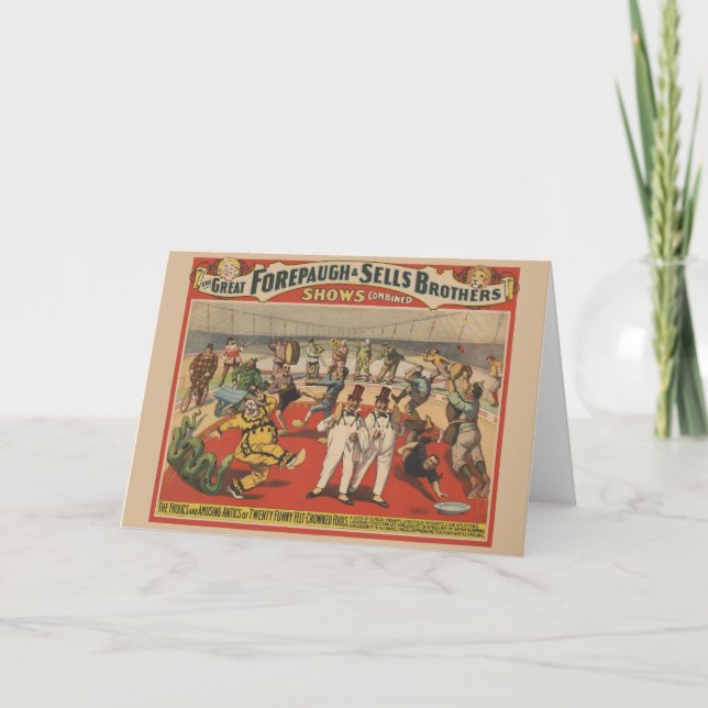 Circus Poster Showing The Amusing Antics Of Clowns Card (Front)