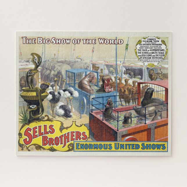 Circus Poster Showing Wild Animals In Cages Jigsaw Puzzle (Horizontal)