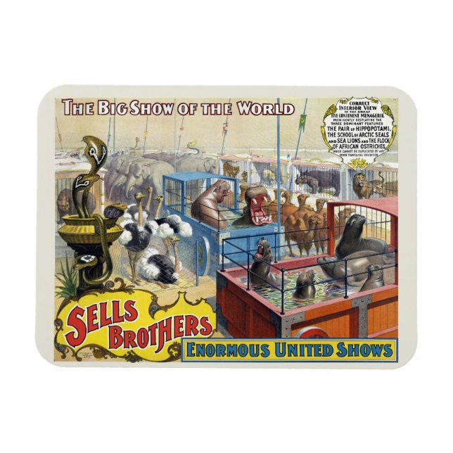 Circus Poster Showing Wild Animals In Cages Magnet (Horizontal)