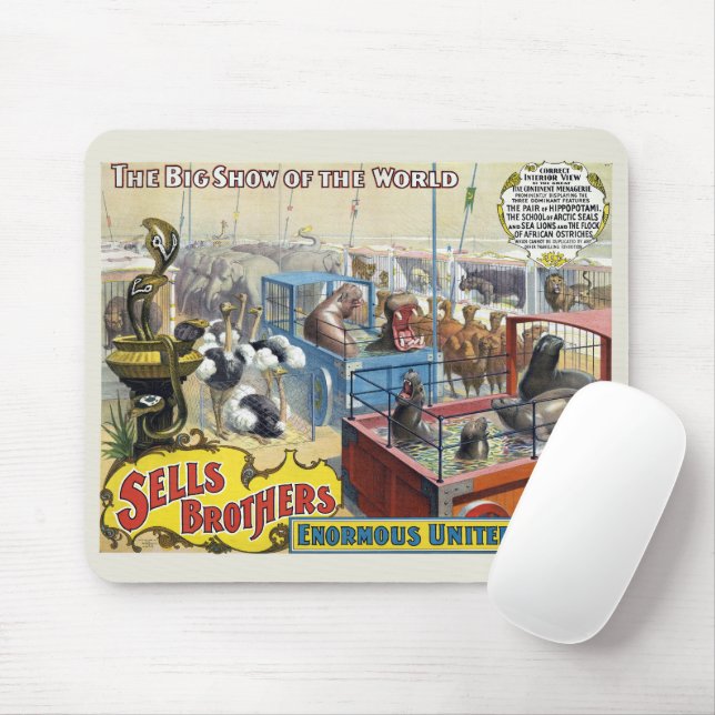 Circus Poster Showing Wild Animals In Cages Mouse Pad (With Mouse)