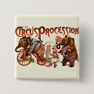 Circus Procession Elephant Antique Art 15 Cm Square Badge
