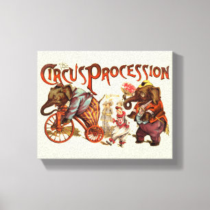 Circus Procession Elephant Antique Art Canvas Print