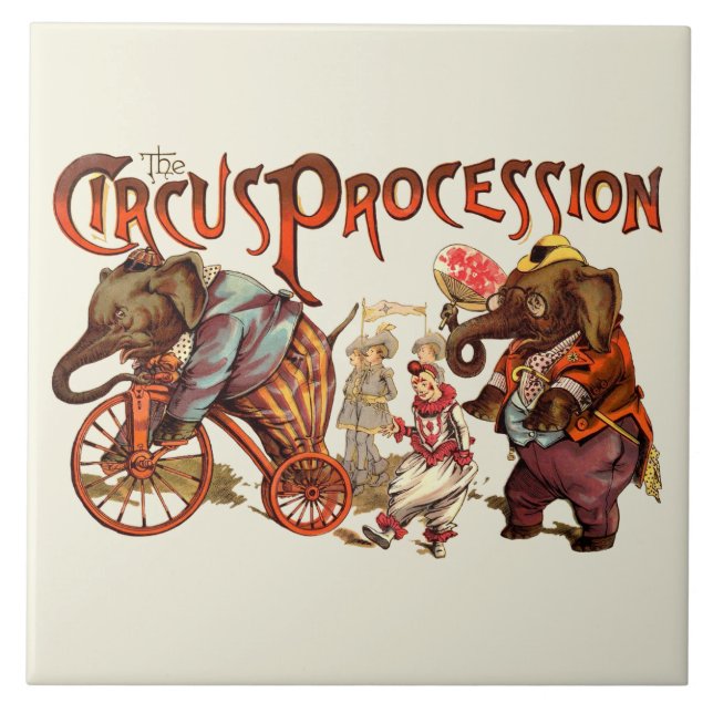 Circus Procession Elephant Antique Art Ceramic Tile (Front)