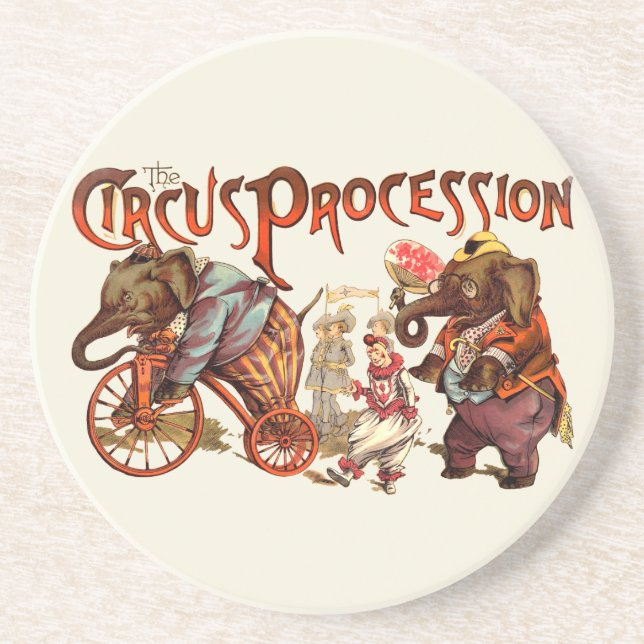 Circus Procession Elephant Antique Art Coaster (Front)
