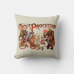 Circus Procession Elephant Antique Art Cushion