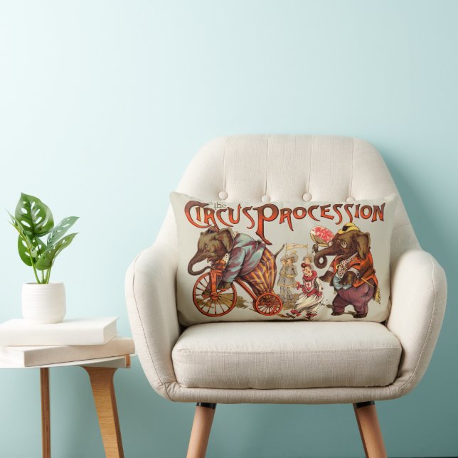 Circus Procession Elephant Antique Art Lumbar Cushion (Chair)