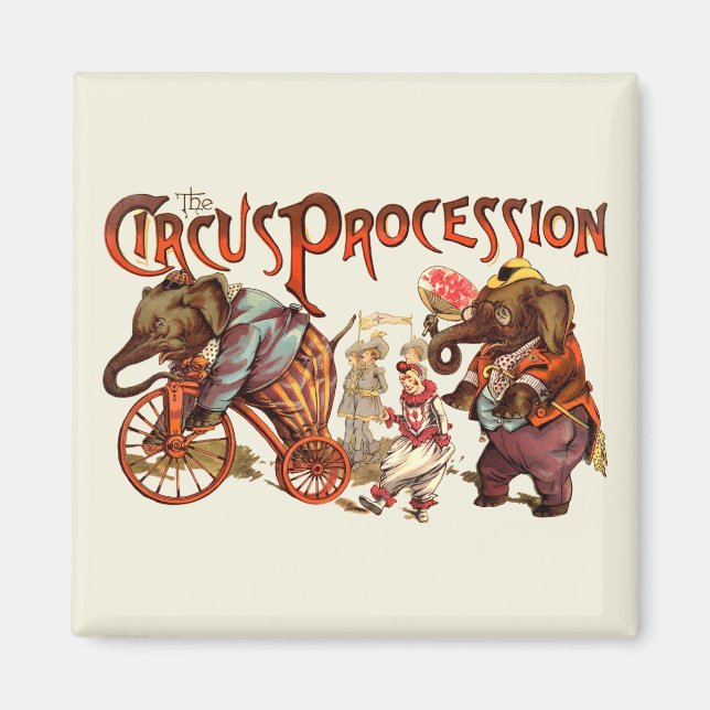 Circus Procession Elephant Antique Art Magnet (Front)