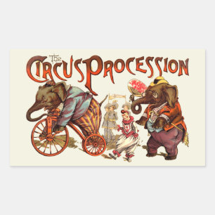 Circus Procession Elephant Antique Art Rectangular Sticker