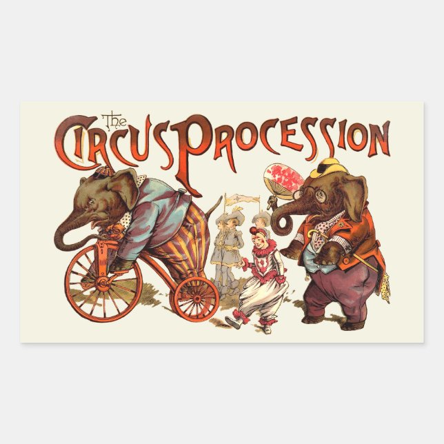 Circus Procession Elephant Antique Art Rectangular Sticker (Front)