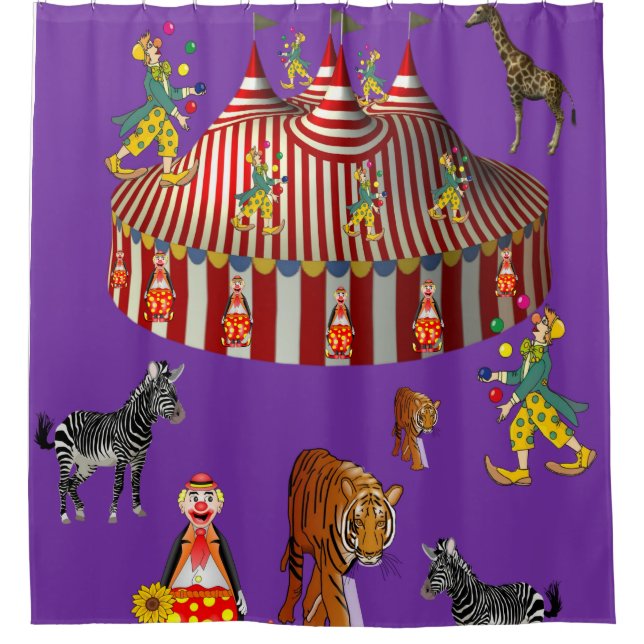 Circus purple children's shower curtain (Front)