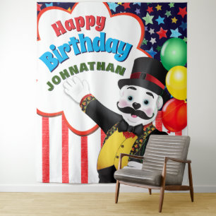 Circus Ringmaster Bear Birthday Backdrop Tapestry