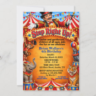 Circus Ringmaster Step Right Up Birthday Invitation