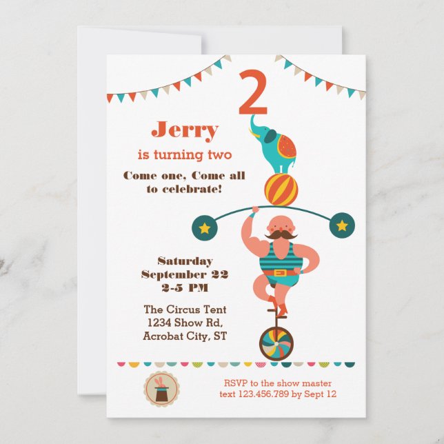 Circus Second Birthday Invitation (Front)