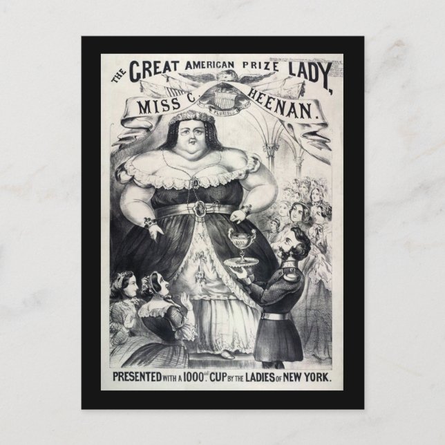 CIRCUS SIDE SHOW FAT LADY VINTAGE HOLIDAY POSTCARD (Front)