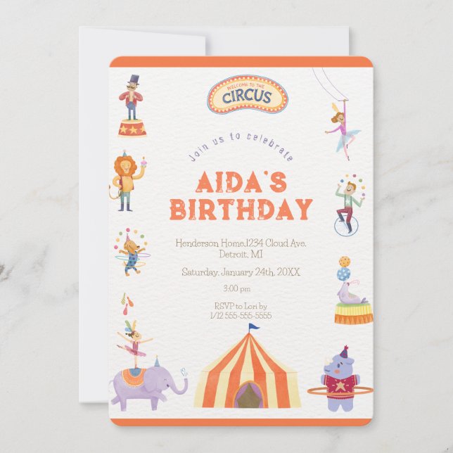Circus Spectacular Birthday Invitation (Front)