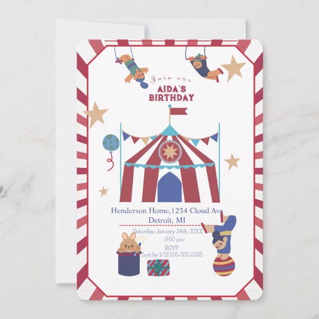 Circus Spectacular Birthday Invitation (Front)