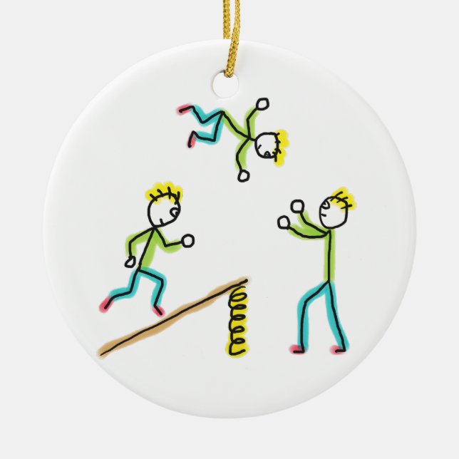 Circus Stickmen Acrobats Ceramic Ornament (Front)
