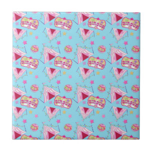 Circus Tent Ball Yellow Stars Vintage Entertainmen Ceramic Tile