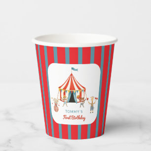 Circus Tent Birthday Party Red Blue Stripes Paper Cups