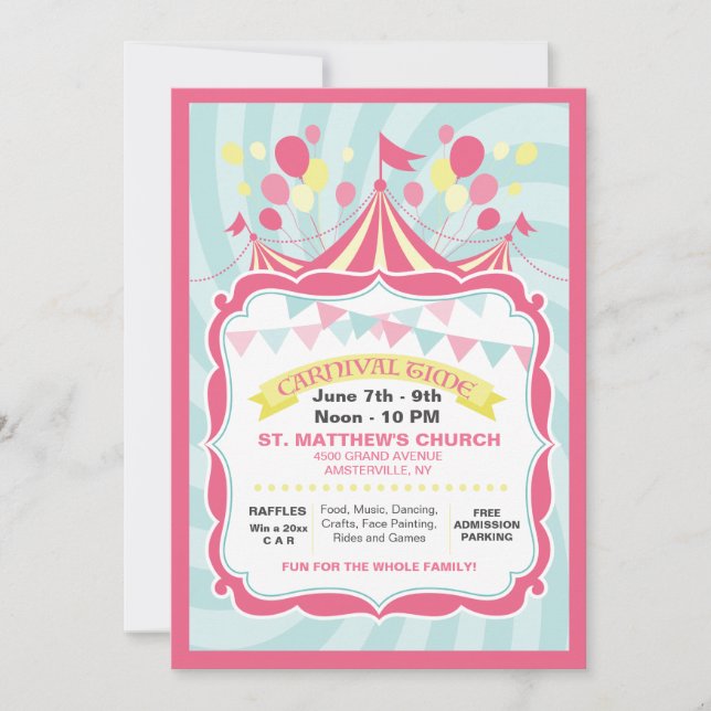 Circus Tent Carnival Invitation (Front)