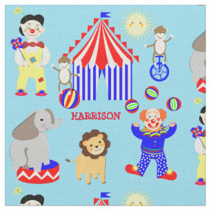 Circus Tent Cartoon Clowns & Animals Personalised Fabric