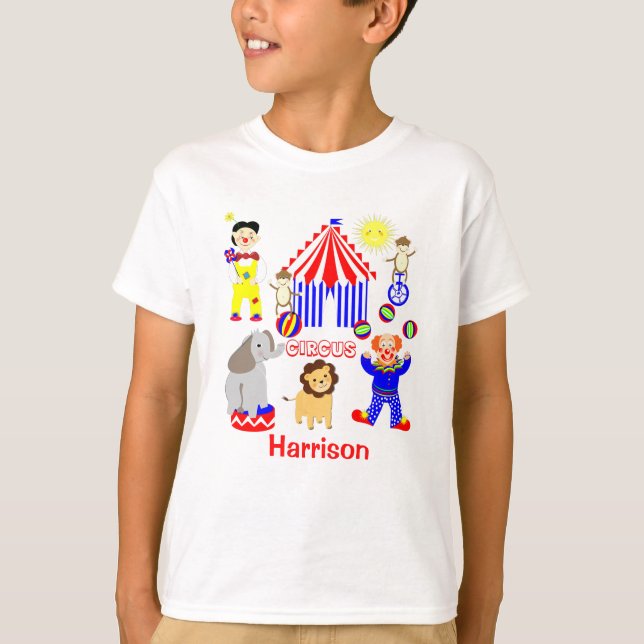 Circus Tent Cartoon Clowns & Animals Personalised T-Shirt (Front)