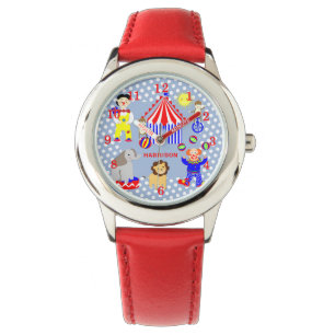 Circus Tent Cartoon Clowns & Animals Personalised Watch