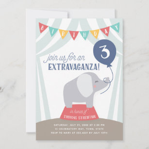 Circus Tent Elephant Birthday Extravaganza ANY AGE Announcement
