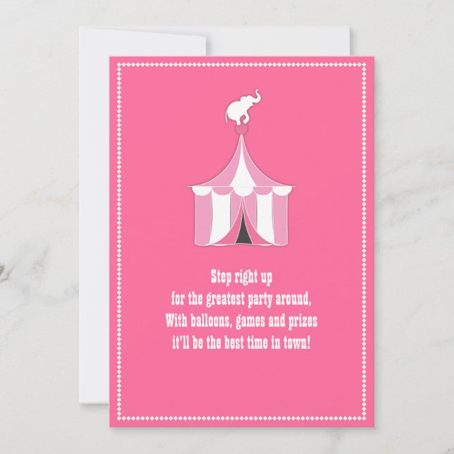 Circus Tent & Elephant Girl's Birthday Party Invitation (Front)