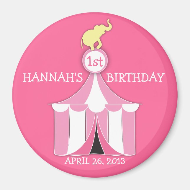 Circus Tent & Elephant Girls Birthday Party Magnet (Front)