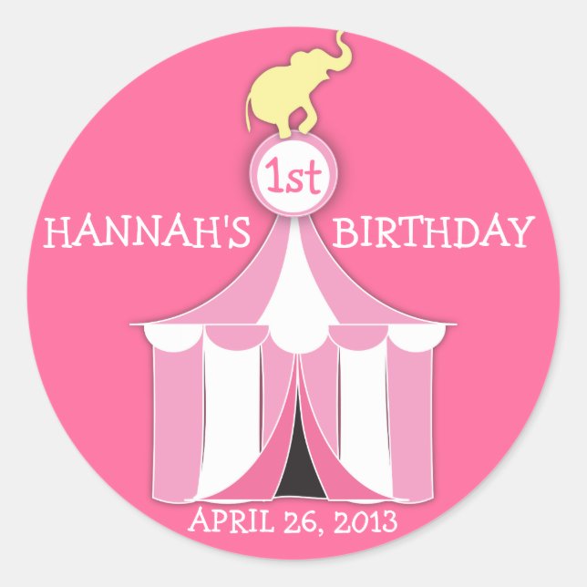 Circus Tent & Elephant Kids Birthday Party Sticker (Front)