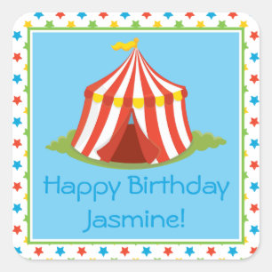 Circus Theme Big Top Tent Personalised Square Sticker