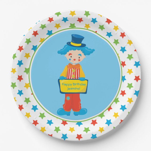 Circus Theme | Clown | Personalised Paper Plate (Front)
