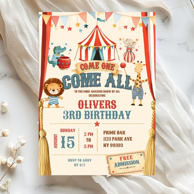 Circus Theme Come One Come All Birthday Invitation (Creator Uploaded)