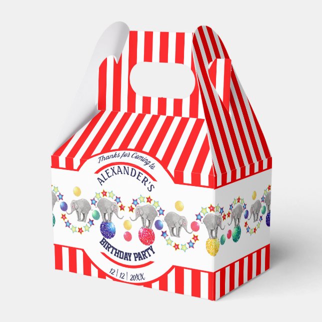 Circus Theme Elephant Birthday Party Favour Box (Front Side)
