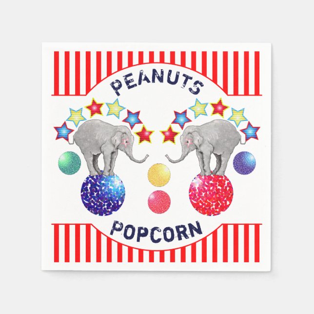 Circus Theme Elephant Birthday Party Treat Napkin (Front)