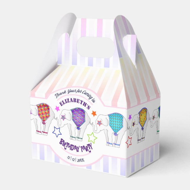Circus Theme Elephant Girl Birthday Party Favour Box (Front Side)