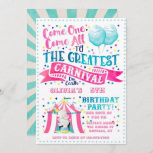 Circus Theme Girl Birthday Party Invitation