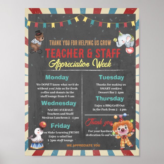 Circus Theme Teachers Staff appreciation template Poster (Front)