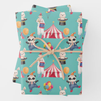 Circus Theme Wrapping Paper Flat Sheet Set of 3