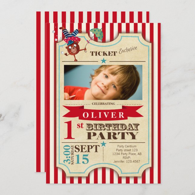 Circus Ticket 1 st Birthday | more addres space | Invitation (Front/Back)