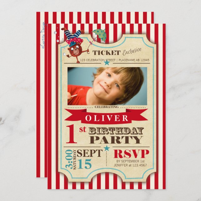 Circus Ticket 1 st Birthday | Party Invitation (Front/Back)