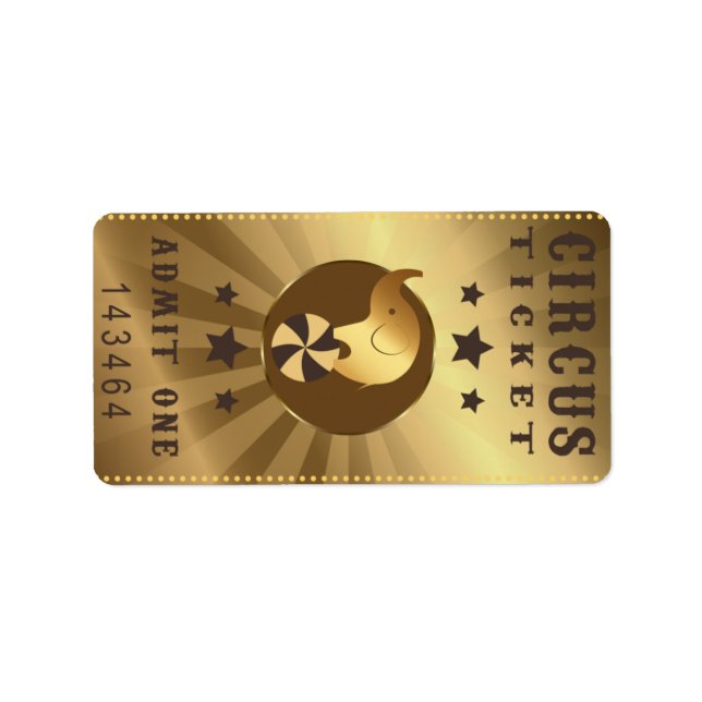 Circus Ticket Admit One Birthday Party Elephant Label (Front)