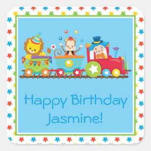 Circus Train   Clown   Lion   Monkey  Personalised Square Sticker