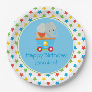 Circus Train Elephant Personalised Paper Plate