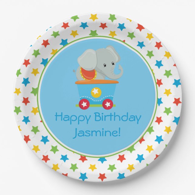 Circus Train | Elephant | Personalised Paper Plate (Front)