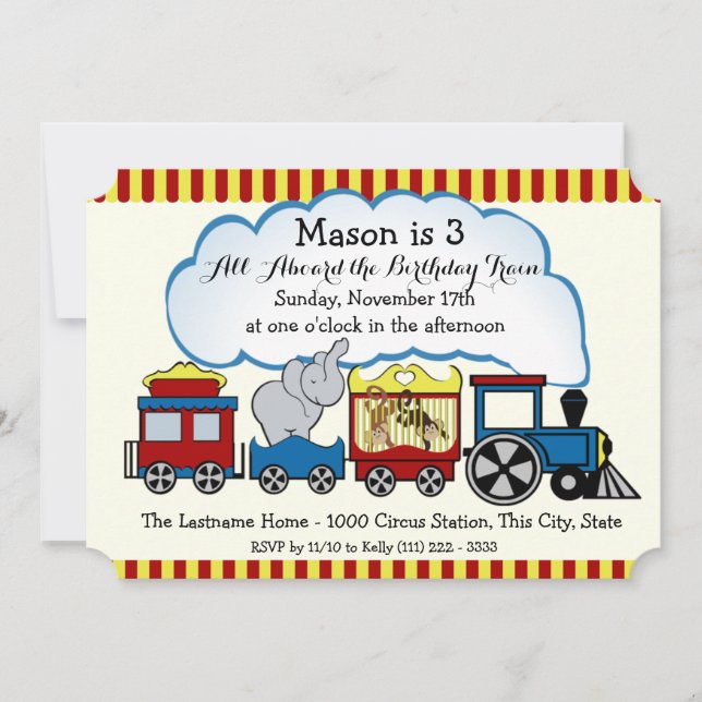 Circus Train Kids Birthday Invitation (Front)